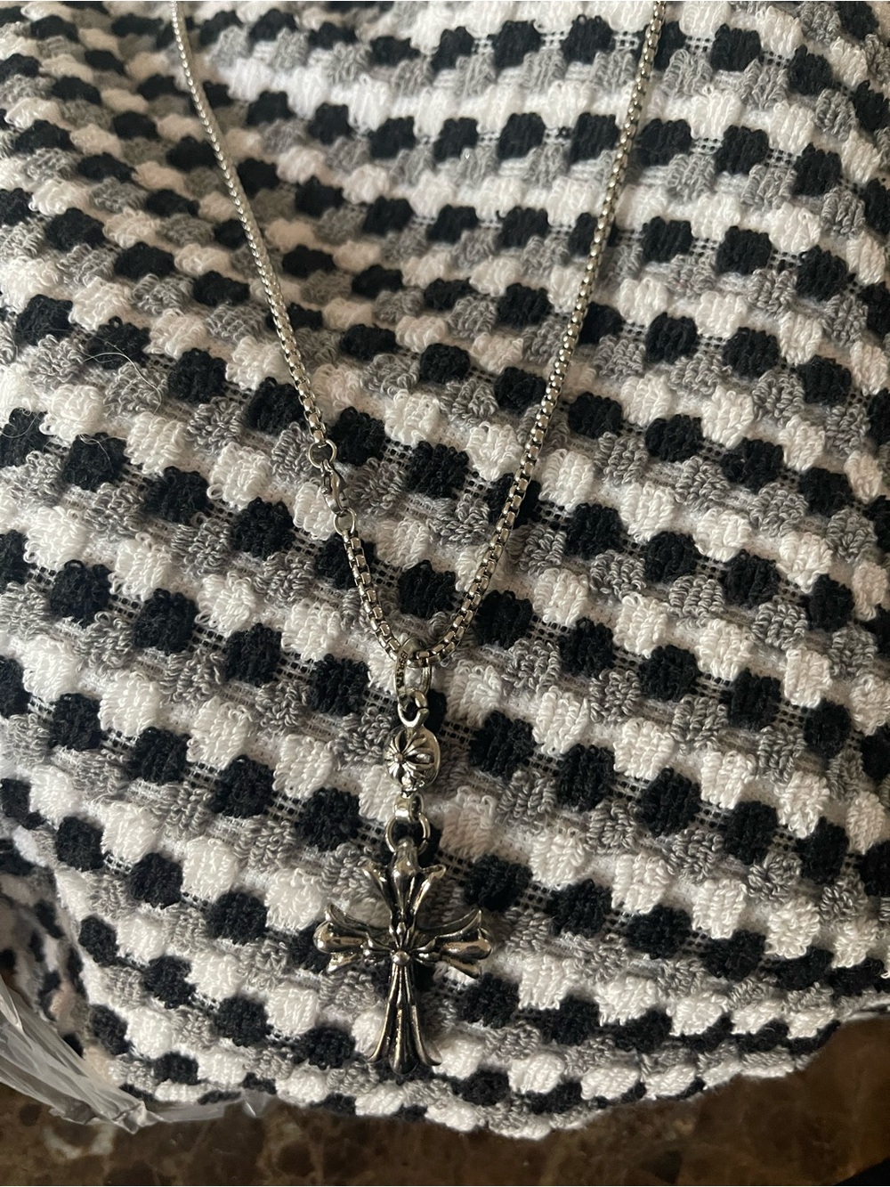 Silver Cross Pendant Necklace - Layered Chain Style